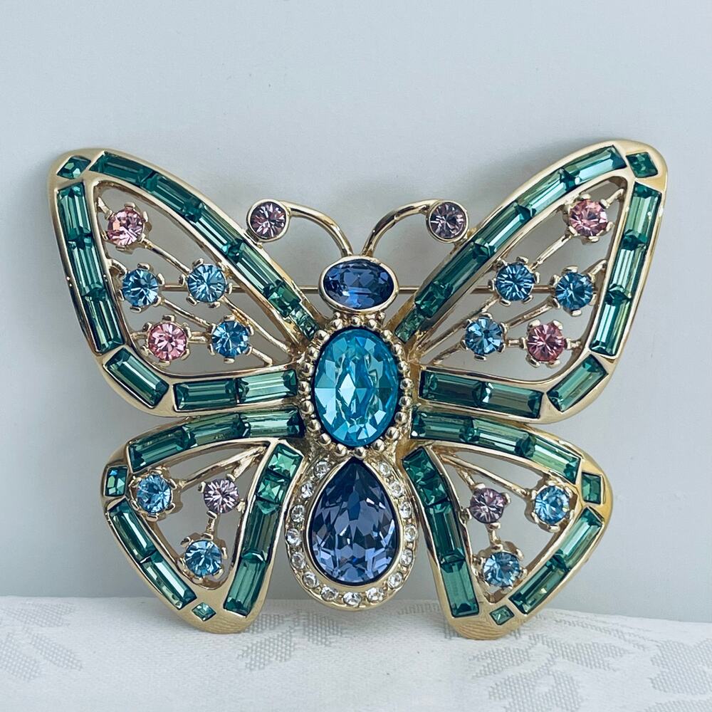 Vtg Nolan Miller Gold-P Butterfly Crystal Rhinestone Brooch Glam Coll Hollywood - Picture 2 of 15